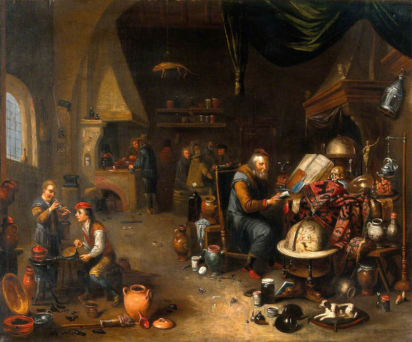 An Alchemist in his Laboratory, by Balthasar van den Bossche (16811715) 