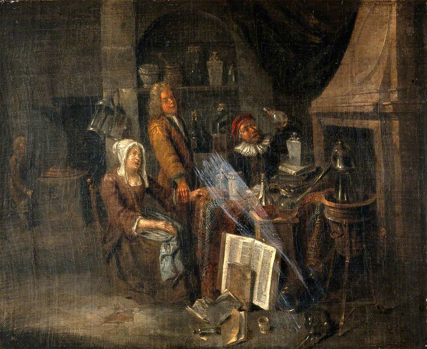 A Physician, a Woman Patient and an Alchemist, by Egbert van Heemskerck II (1634/16351704)