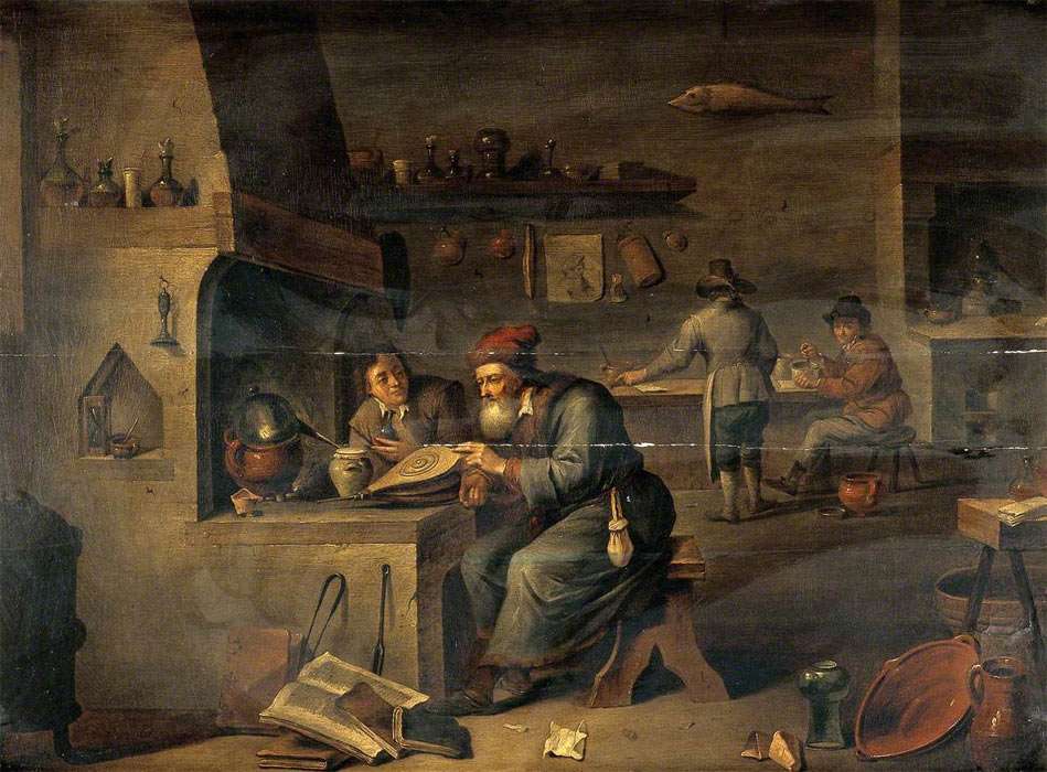 An alchemist in his Laboratory, by a follower of David Teniers II (1610–1690) 
