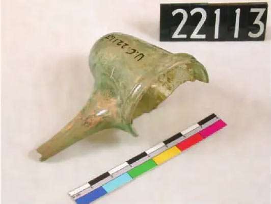 Glass head of a still, excavated in Egypt