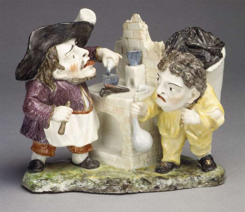 Italian porcelain from around 1770, portraying an alchemist and his assistant.