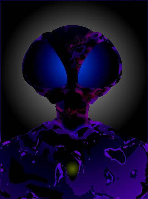 Illustration by Jim of Mantis/Fly-Head type alien he encountered on January 16, 2004. 