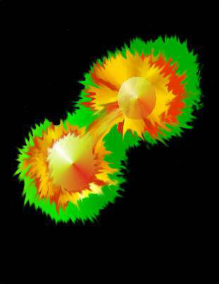 Rendering of the mantis and the two rotating disks the person saw. 