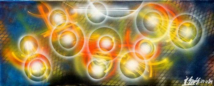 Light Sound Beings from Another Galaxy, painting by Joska Soos