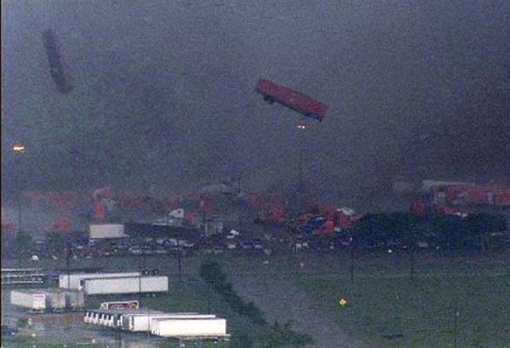 Semi-trucks and tractor trailersflying through the air